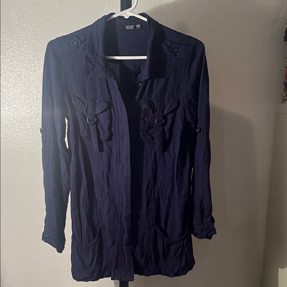 Dark Blue Utility Long Sleeve Blouse